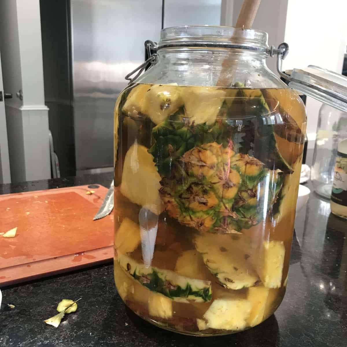 Chopped Pineapple in a Glass Jar for Fermenting
