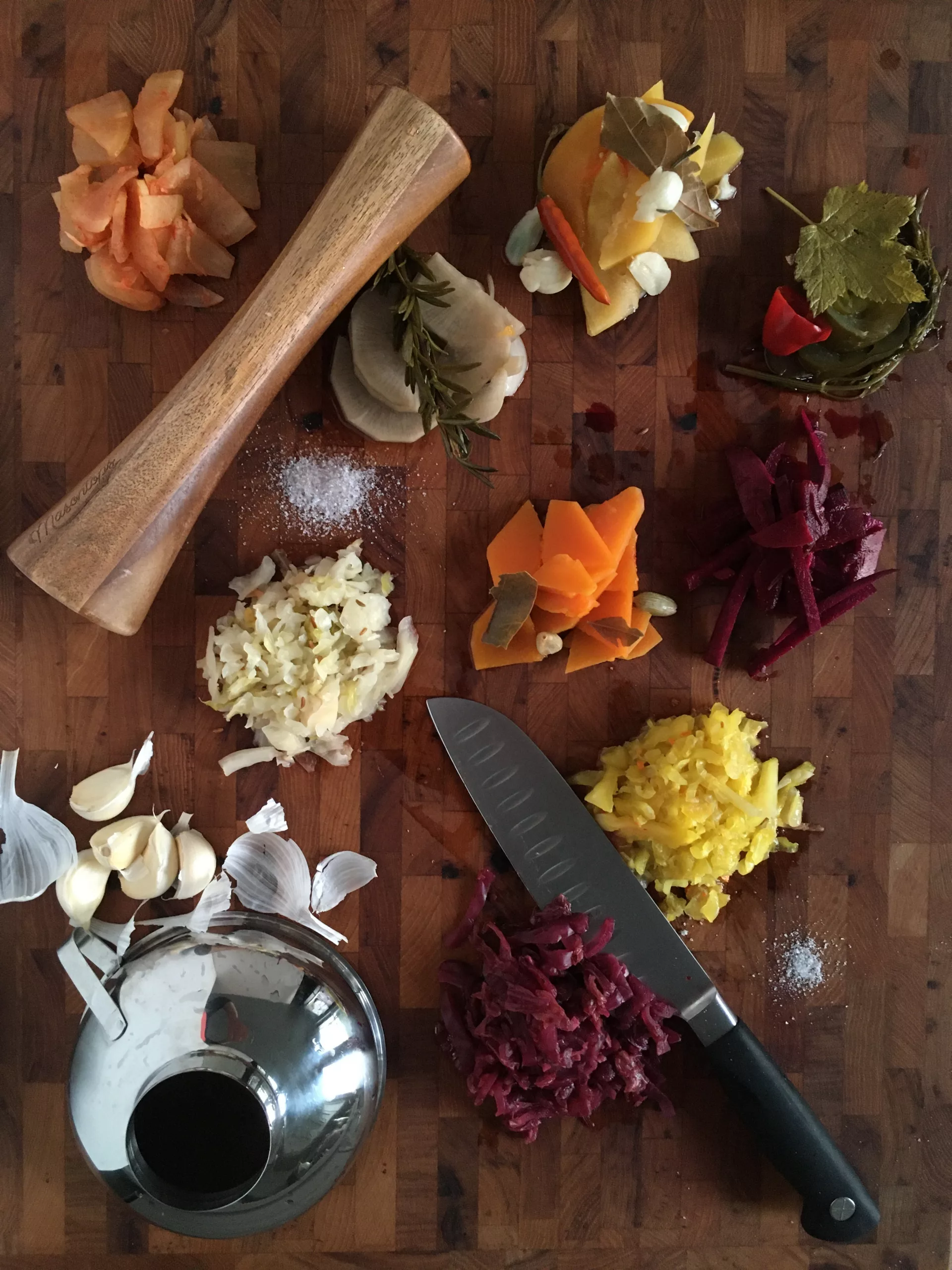 Chopped Vegetable Ferments on a Cutting Board
